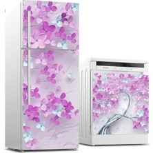 Sticker Art Buzdolabı ve Bulaşık Makinası Beyaz Eşya Sticker Kaplama 3D Mor Ağaç