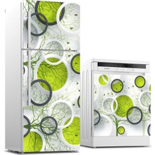 Sticker Art Buzdolabı ve Bulaşık Makinası Beyaz Eşya Sticker Kaplama Yeşil Yuvarlak Desen