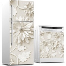 Sticker Art Buzdolabı ve Bulaşık Makinası Beyaz Eşya Sticker Kaplama 3D Beyaz Yaprak
