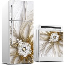 Sticker Art Buzdolabı ve Bulaşık Makinası Beyaz Eşya Sticker Kaplama 3D Fantastik Çiçek