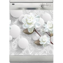 Sticker Art Bulaşık Makinesi Sticker Kaplama Beyaz Eşya Kaplama 3D Beyaz Gül