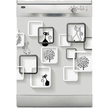 Sticker Art Bulaşık Makinesi Sticker Kaplama Beyaz Eşya Kaplama Kare Kedi Ağaç