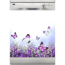 Sticker Art Bulaşık Makinesi Sticker Kaplama Beyaz Eşya Kaplama Mor Kelebek Çiçek