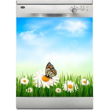 Sticker Art Bulaşık Makinesi Sticker Kaplama Beyaz Eşya Kaplama Papatyalar Kelebek