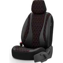 Otom Emperor Design Airbag Dikişli Ekstra Destekli Exclusive Oto Koltuk Kılıfı Siyah - Kırmızı