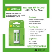 Gp Recyko E211 USB Aa-Aaa Şarj Cihazı Gp Recyko 800 Mah Aaa Ince Pil 2'li