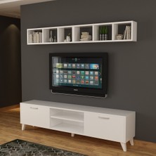 Dekormer Design Tv Ünitesi Dolaplı Beyaz 180 cm ve Kitaplıklar