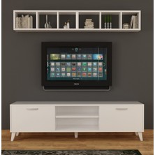 Dekormer Design Tv Ünitesi Dolaplı Beyaz 180 cm ve Kitaplıklar