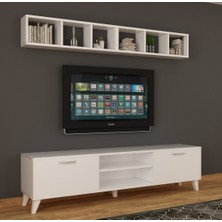 Dekormer Design Tv Ünitesi Dolaplı Beyaz 180 cm ve Kitaplıklar