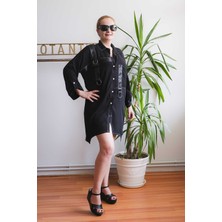 Zerotantik Halka Detay Büyük Beden Tasarım Gömlek Siyah