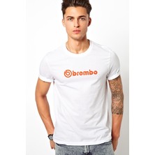 Qivi Brembo Logo Baskılı Beyaz Erkek Örme Tshirt
