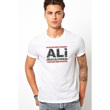 Qivi Mohamed Ali Run Dmc Baskılı Beyaz Erkek Örme Tshirt