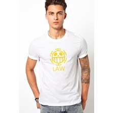 Qivi One Piece Law Logo Baskılı Beyaz Erkek Örme Tshirt