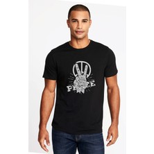 Qivi Peace Hand Baskılı Siyah Erkek Örme Tshirt