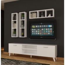 Dekormer Design Tv Ünitesi Dolaplı Beyaz 180 cm ve Kitaplık