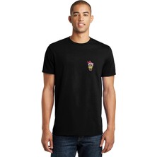 Qivi Baykuş Sevimli Baykuş Yeşil ve Beyaz Gömlekli Göğüs Baskılı Siyah Erkek Örme Tshirt T-Shirt Tişört T