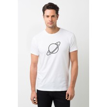 Qivi Satürn Logo Baskılı Beyaz Erkek Örme Tshirt
