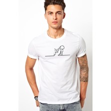 Qivi La Linea Trt Cizgi Adam Kadın Baskılı Beyaz Erkek Örme Tshirt