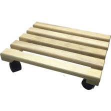 Leva House Tekerlekli Ahşap Saksı Altlığı Tüp Çek Damacana Altlığı