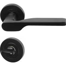 Nobel Firuze Mat Siyah Daire Rozetli Kapı Kolu Wc-Banyo