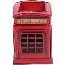 Aydınlı Dekoratif Metal Londra Telefon Kulübesi Kalemlik Vintage