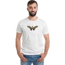 Qivi Wonder Woman Baskılı Beyaz Erkek Örme Tişört