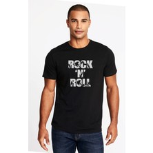 Qivi Rock'n Roll Rock Baskılı Siyah Erkek Örme Tişört