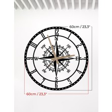 Metalium Concept Dekoratif Türkçe Rakamlı Metal Duvar Saati Pusula Temalı 60X60CM