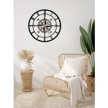 Metalium Concept Dekoratif Türkçe Rakamlı Metal Duvar Saati Pusula Temalı 60X60CM