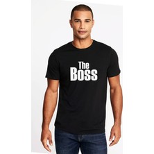 Qivi The Boss Baskılı Siyah Erkek Örme Tişört