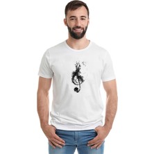 Qivi Sol Anahtarı Baskılı Beyaz Erkek Örme Tshirt