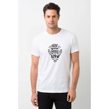 Qivi All You Need Is Love Baskılı Beyaz Erkek Örme Tshirt