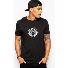 Qivi Super Naturel Baskılı Siyah Erkek Örme Tshirt