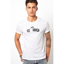 Qivi Classic Motor Rock Metal Baskılı Beyaz Erkek Örme Tshirt