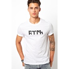 Qivi Göktürk Türk Baskılı Beyaz Erkek Örme Tshirt