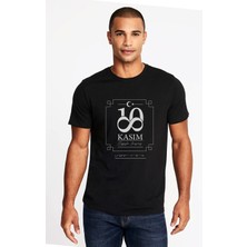 Qivi 10 Kasım Sonsuzluk Baskılı Siyah Erkek Örme Tshirt