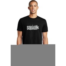 Qivi Black Squad Baskılı Siyah Erkek Örme Tshirt
