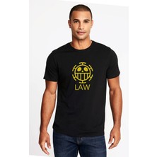 Qivi One Piece Law Logo Baskılı Siyah Erkek Örme Tshirt