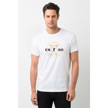 Qivi Cs Go Menu Baskılı Beyaz Erkek Örme Tshirt