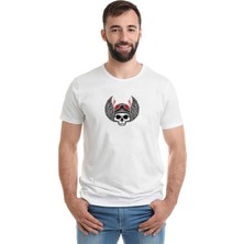 Qivi Kuru Kafa Kaanat Şimşek Gözlük Baskılı Beyaz Erkek Örme Tshirt