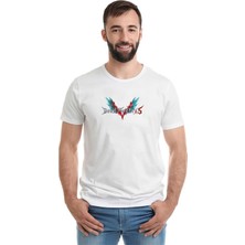 Qivi Devil May Cry 5 Logo Baskılı Beyaz Erkek Örme Tshirt