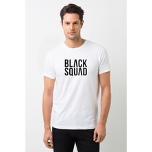 Qivi Black Squad Baskılı Beyaz Erkek Örme Tshirt