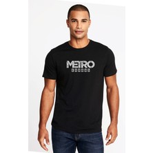 Qivi Metro Exodus Logo Baskılı Siyah Erkek Örme Tshirt