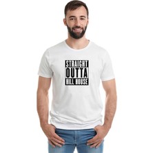 Qivi The Haunting Of Hill House Straight Outta Hill House Baskılı Beyaz Erkek Örme Tshirt T-Shirt Tişört