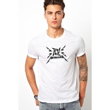 Qivi Metallica Beyond Magnetic Logo Baskılı Beyaz Erkek Örme Tshirt