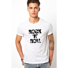 Qivi Rock'n Roll Rock Baskılı Beyaz Erkek Örme Tshirt