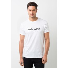 Qivi Hello World Baskılı Beyaz Erkek Örme Tshirt