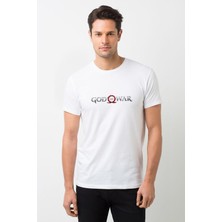 Qivi God Of War Baskılı Beyaz Erkek Örme Tshirt
