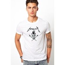 Qivi Metallica Baskılı Beyaz Erkek Örme Tshirt