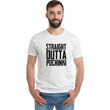 Qivi Pubg Straıght Outta Pochınkı Baskılı Beyaz Erkek Örme Tshirt